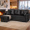 Canapé-lit, canapé modulaire avec lit escamotable, méridienne réversible, canapé modulaire avec rangement, tissu respirant noir, solution pour petit espace, canapé-lit convertible, mobilier de salon, canapé en L
