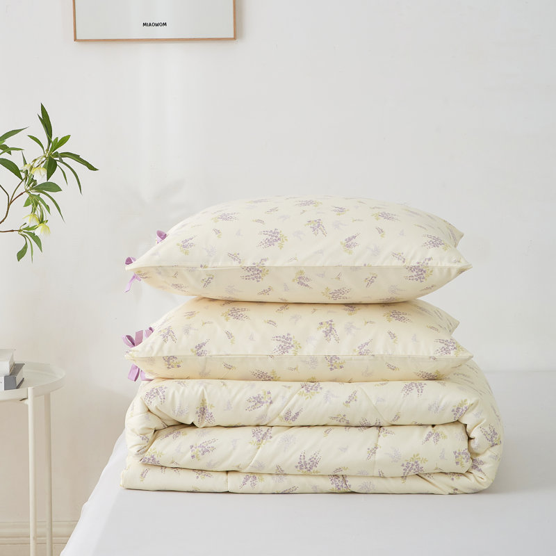 Microfiber Floral Print Comforter Set, Full Comforter + 2 Pillowcases, Beige Floral