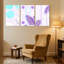 Ensemble de 3 impressions sur toile contemporaines boho mauve à motif de cercles bleus et de pois blancs-1213790298