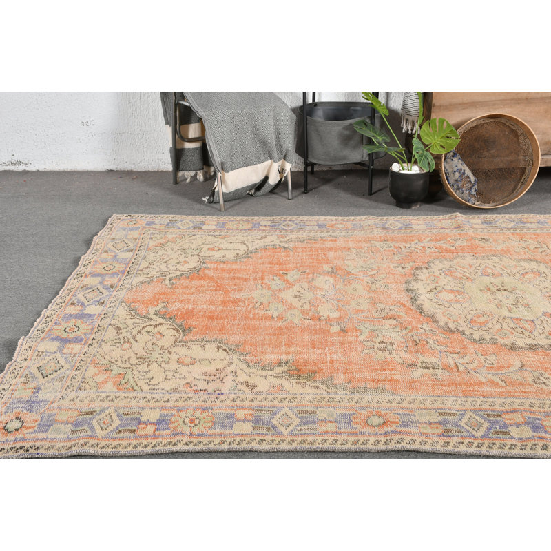 Grand tapis en laine fabriqué à la main de style anatolien de style turc rétro pour le décor du salon blanc / orange