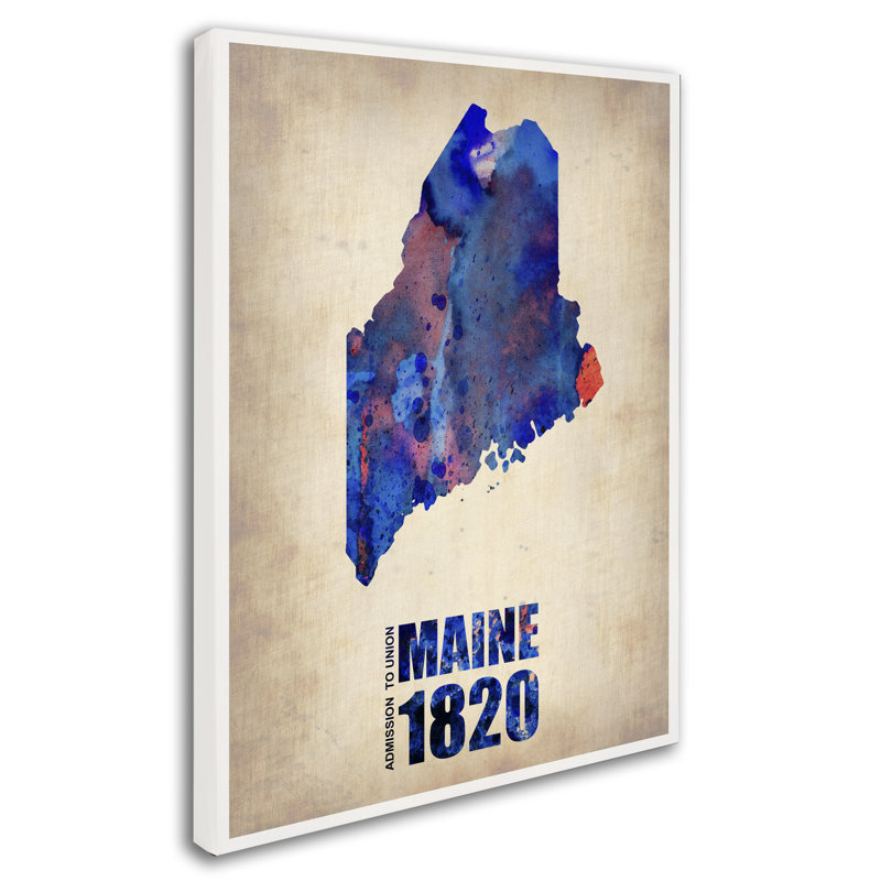 « maine aquarelle map », impression sur toile tendue, H 47 po x l 35 po x P 2 po