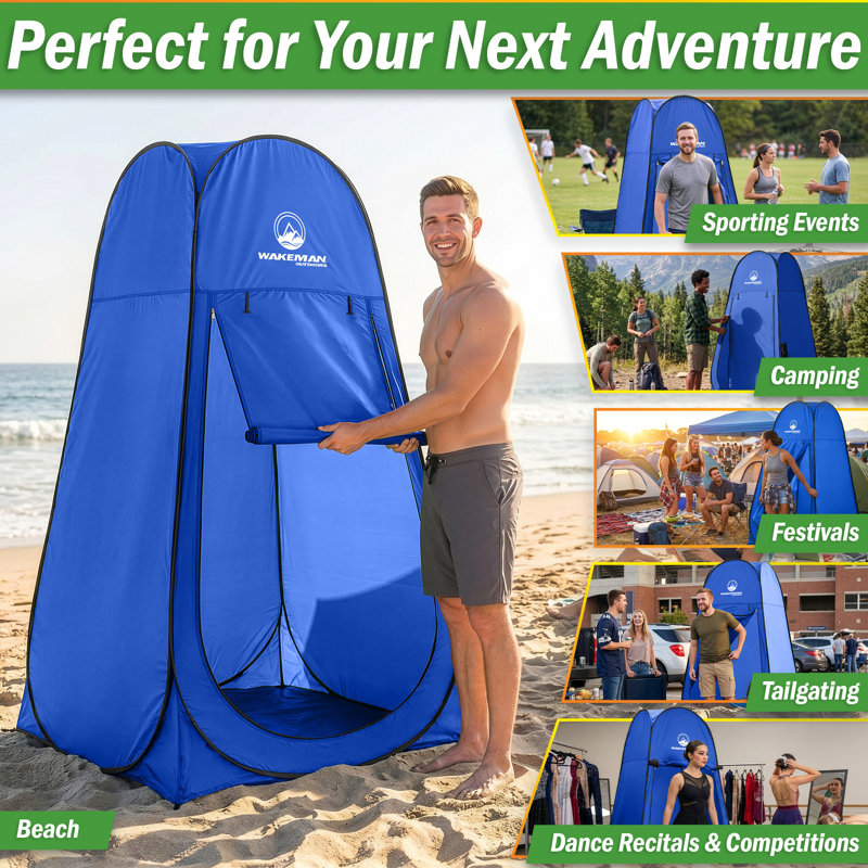 Wakeman Pop Up Pod (L) 3.3ft x (W) 3.3ft x (H) 6.2ft - Portable Privacy Tent, Camping Tent, Blue, Blue