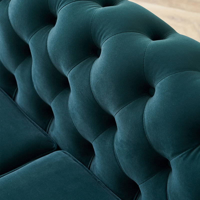 Gevon Velvet Roll Arm Sofa, Chesterfield Sofa for Living Room Upholstered with Smooth,Breathable Fabric, Green