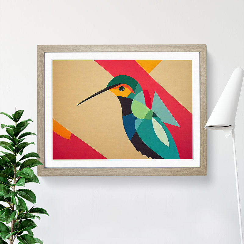 Hummingbird Abstract - Single Picture Frame Print, 46cm H x 64cm W x 2cm D, Oak