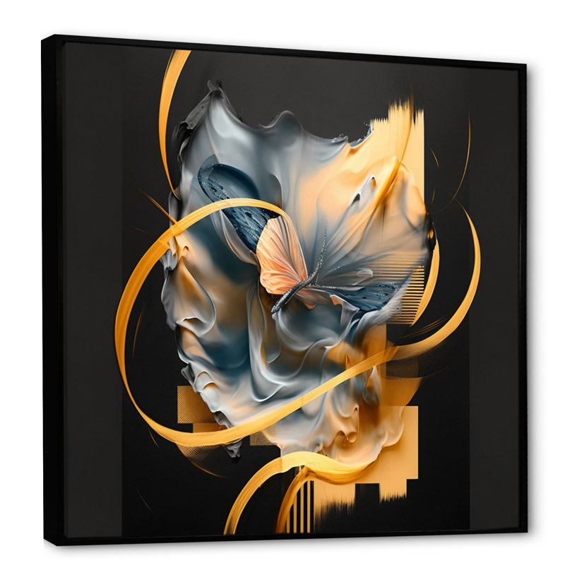 Abstract Butterfly - Abstract Framed Wall Art, 30" W x 30" H, Black Floater Framed