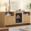 Armoire à café 60 po avec mini réfrigérateur intégré, buffet avec portes cannelées en forme d'ondes et tablettes réglables pour la cuisine, la salle à manger, chêne clair-120359276
