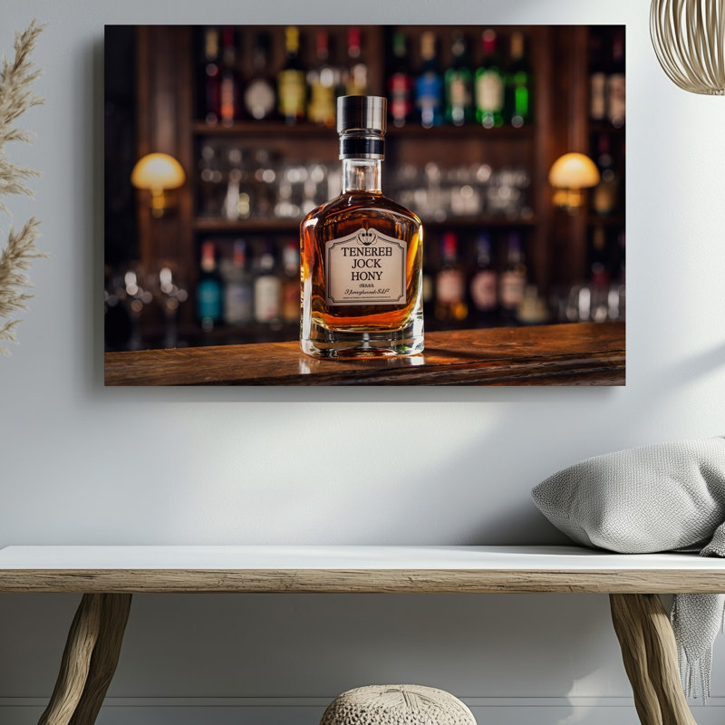 Toile, bouteille en verre de Jack Daniel S, Tennessee, miel, whisky, H 9 po x l 12 po