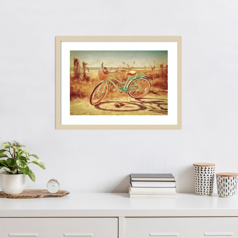 «Sanibel Bike» par Graffi * Tee, impression d'art mural en bois encadré, H 19 po x l 25 po