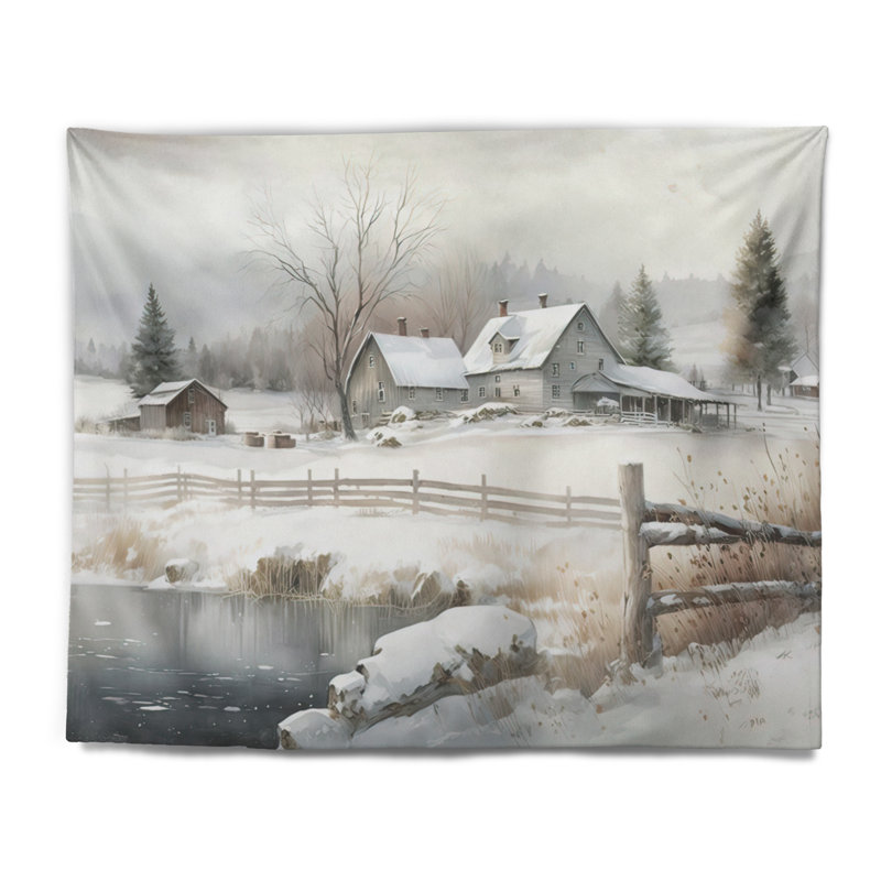 Polyester en polyester Indiana Farm in Winter, H 50 po x l 60 po