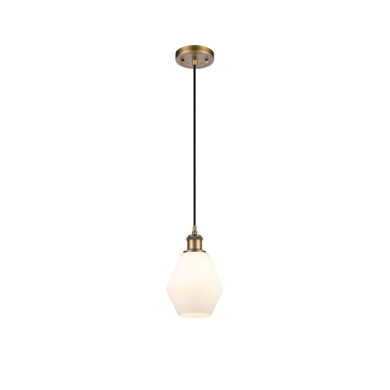 Luminaire suspendu simple à 1 lumière Gabbie, Blanc mat, Laiton brossé