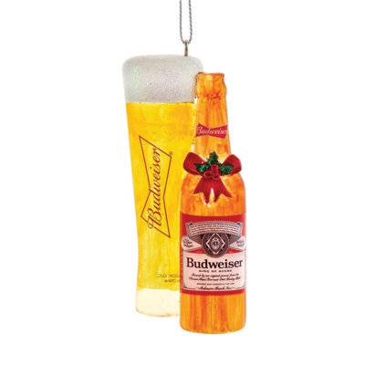Kurt Adler Plastic Ornament for Christmas Tree, Budweiser Beer Bottle and Glass