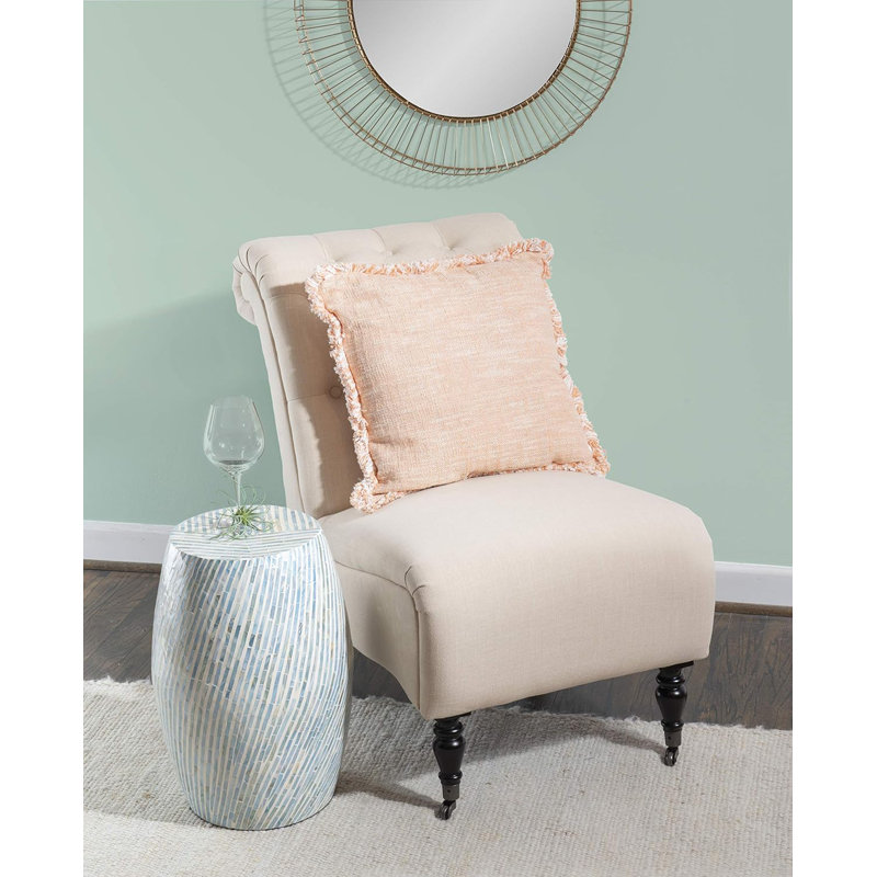 Stylish Capiz Shell Mosaic Accent Table With Drum Design, Fully Assembled, Supports 77Lbs, Ideal For Coffee Or Decorative Use