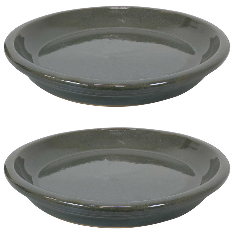 Ensemble de 2 pots à fleurs ronds en céramique émaillée - Convient aux jardinières de 9 po - Gris, gris