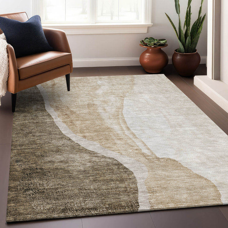 Premium Machine Washable Prisco Brown Rug, Rectangle 2'6" x 3'10"