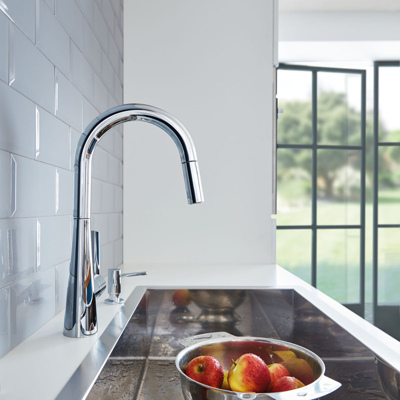 Zedra Pull Down Touch Single Handle Kitchen Faucet with Accessories, Starlight Chrome