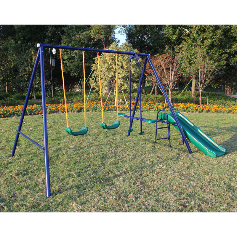 3 In 1 Swing Set With Belt Swing, Slide, Glider For Backyard