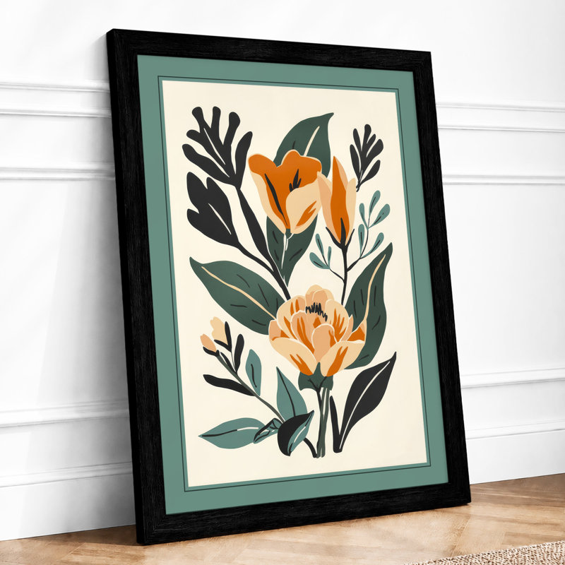 Orange Blooms And Foliage Botanical - Print, Black, A4 - 29.7 x 21.0 cm
