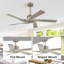 Ventilateur de plafond 5 pales 54 pouces en plastique ABS avec moteur à courant continu réversible 6 vitesses, grain de bois gris et nickel brossé-620337730-620337789-620337729