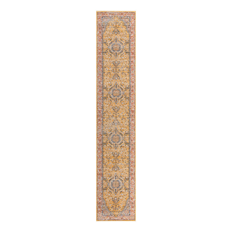Tapis oriental bleu / rouge / beige Gause, Yellow, Tapis de couloir 2 pi x 13 pi