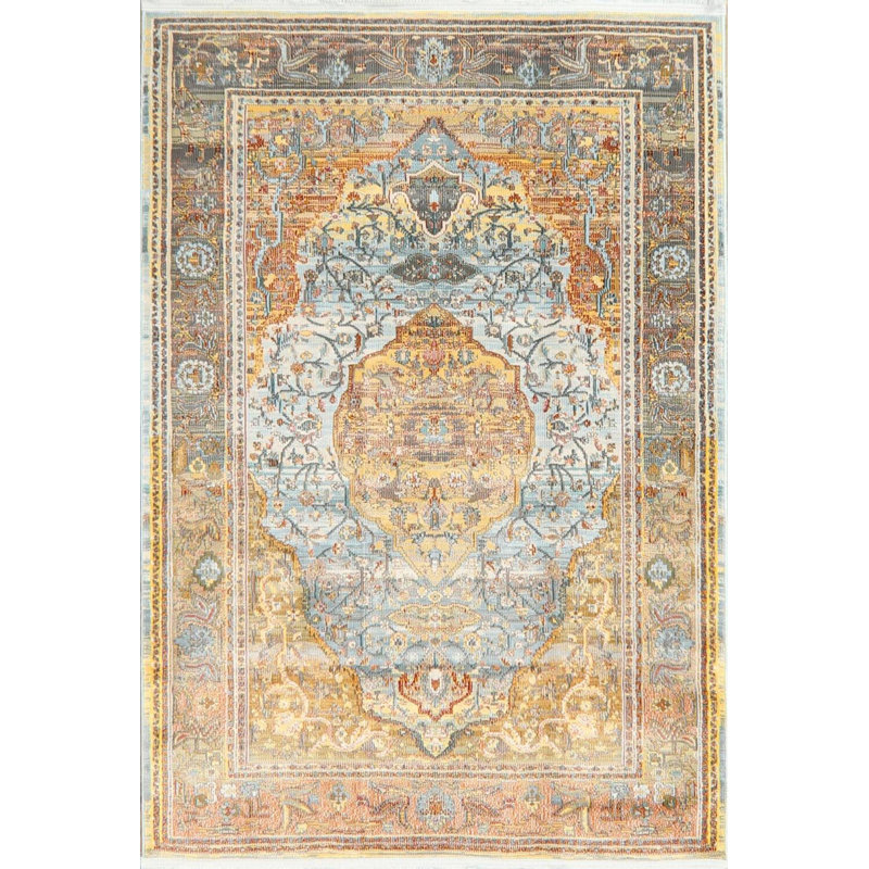Tapis bleu/brun floral Geis, Rectangle 8 pi 0 po x 10 pi 0 po