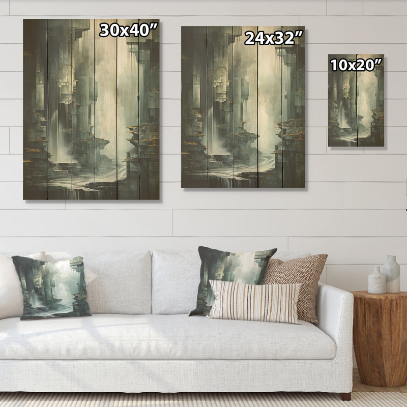 Waterfall Cliff Adventure - Waterfall, panneau mural en bois sur bois de pin naturel, H 40 po x l 30 po
