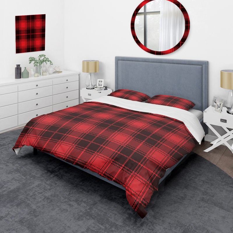 Tartan à carreaux bleu et noir - Ensemble de housse de couette abstrait - Microfibre de polyester