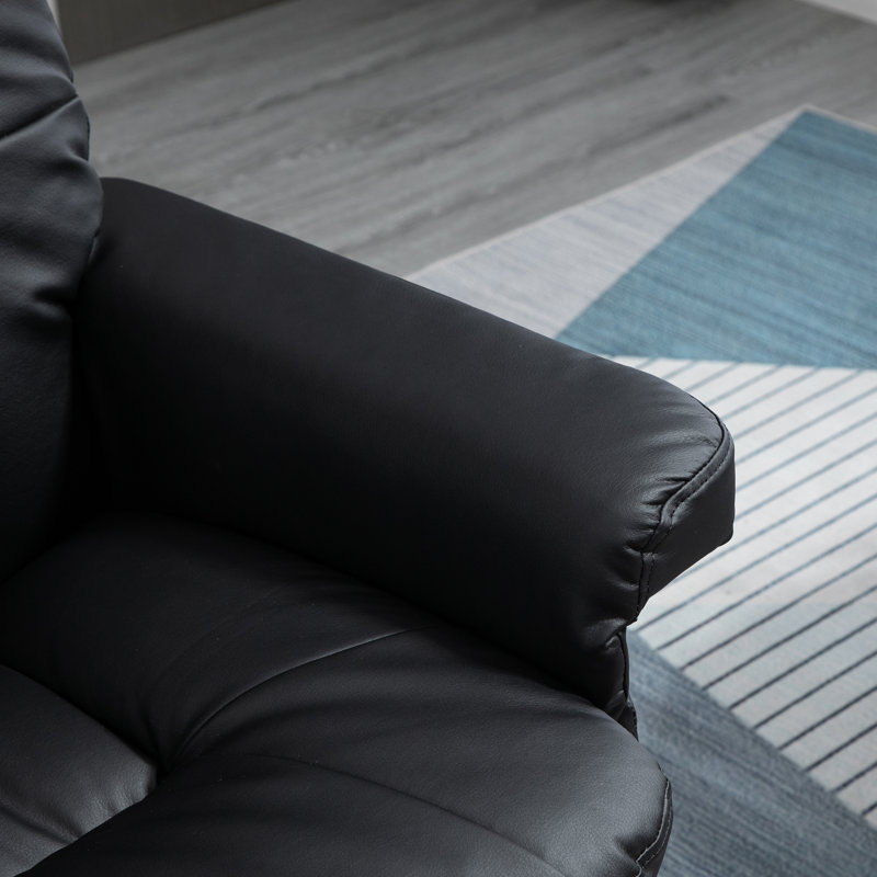 Fauteuil inclinable ergonomique pivotant de 31,5 po de largeur avec repose-pieds, Noir, Similicuir noir
