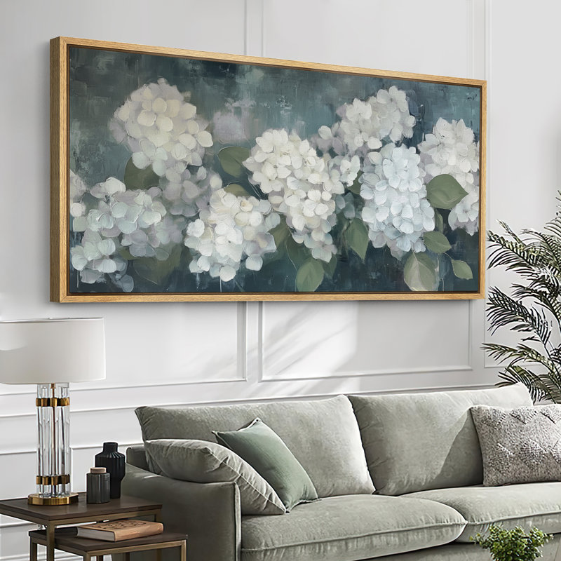 Green Hydrangea Floral Artwork, Relaxing Calm Wall Pictures, Giclee Canvas Digital Print Extra Large Framed Wall Art, Natural