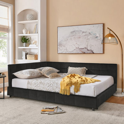 Upholstered Tufted Bed Frame, Sofa Bed Frame With Comfortable Backrest And Armrests, Bed For Bedroom, Living Room,Velvet(85.5"*64.5"*30.5")