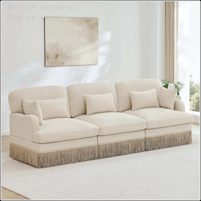 Canapé modulaire en chenille à imprimé léopard, 3 Seat, Beige Chenille