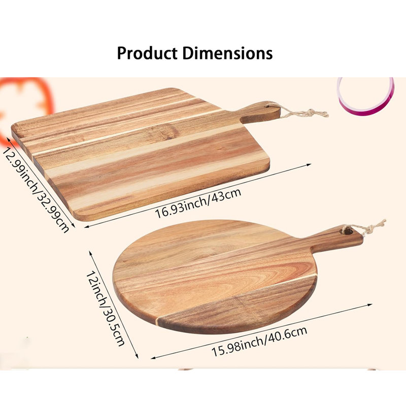2 Pcs Vintage Wood Cutting Boards with Handle for Kitchen Meat Bread