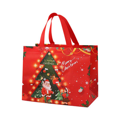  Christmas Tote Bags with Handles Christmas Reusable Grocery Bags Multipurpose Non-woven Large Gift Bag Grocery Shopping Bags for Holiday Christmas Party