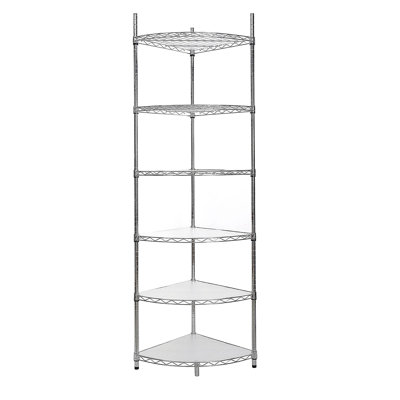 6 Tier Shelf Corner Wire Shelf Rack Adjustable Metal Heavy Duty Free Standing Corner Storage Display Chrome Rack for Bathroom, Living Room, Kitchen - Chrome