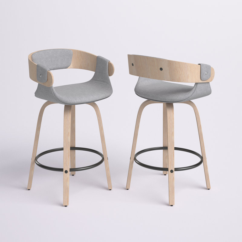 Boulemane Swivel Upholstered Counter Stool, Counter Stool (26" Seat Height), Gray/White Wash