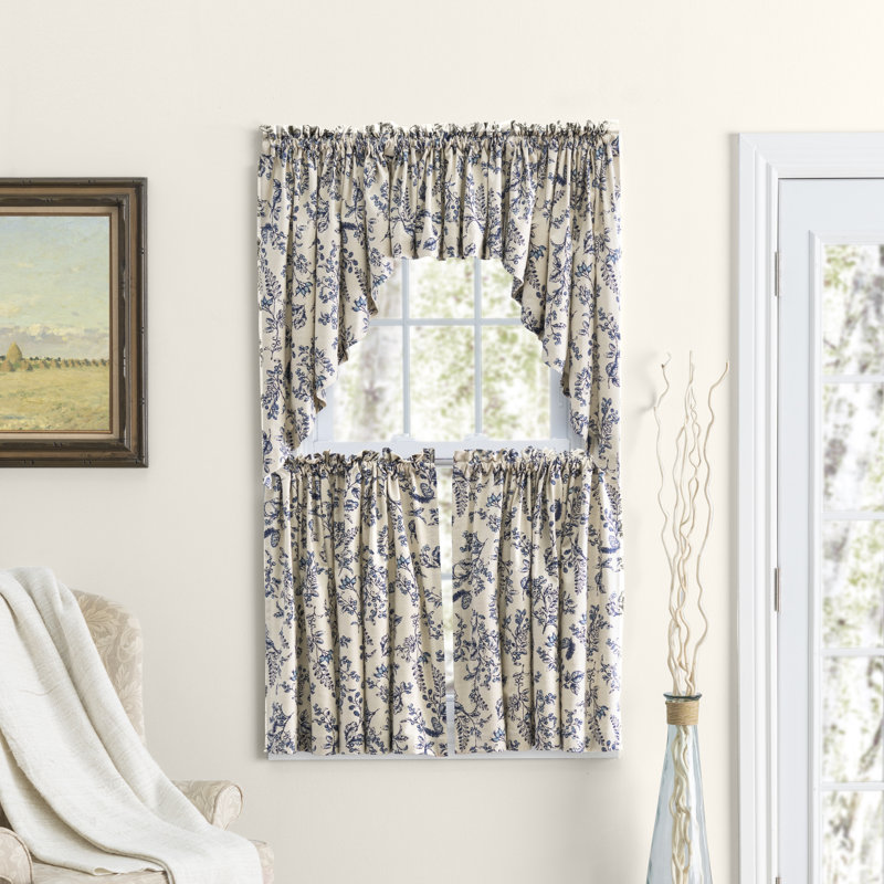 Emogene Toile Cotton Swag 84'' Window Valance, Indigo