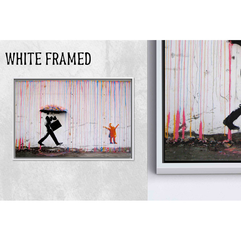 Impression sur toile Banksy Rainy Day: Graffiti Home Decor, 1P WhiteFramedCanves, 39,4 po H x 63,1 po l