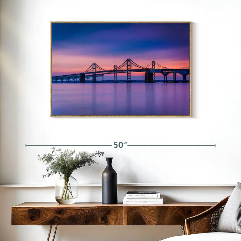 Majestic Chesapeake Bay Bridge, Cadre flottant en bois naturel, 37 po x 25 po