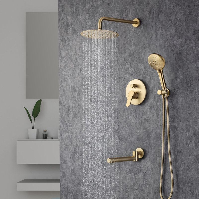 Complete Shower System with Rough in-Valve, Brushed Gold