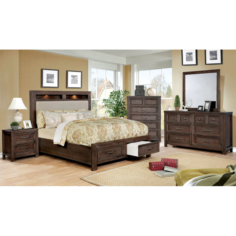 Commode 2 tiroirs et miroir 2 pièces Allentown, Chêne foncé