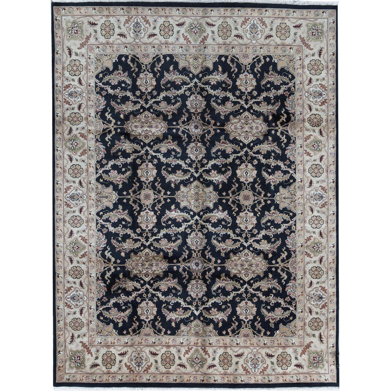 Tapis noir et beige noué à la main de haute qualité