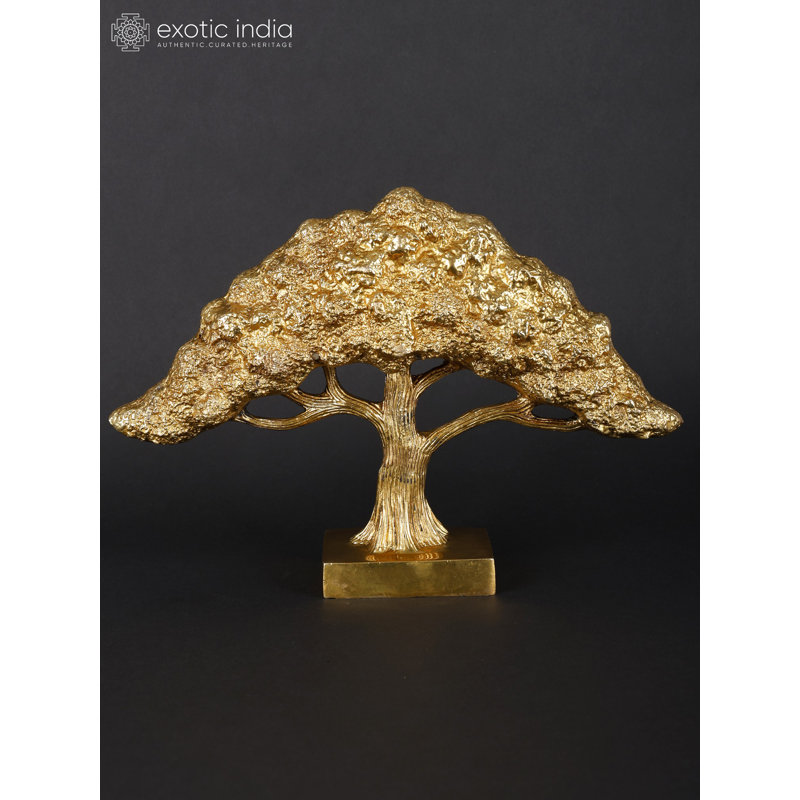 12" Handmade Brass Decorative Tree Sculpture - Golden Lifelike Branches for Mantel, Tabletop or Bookshelf Home Accent​