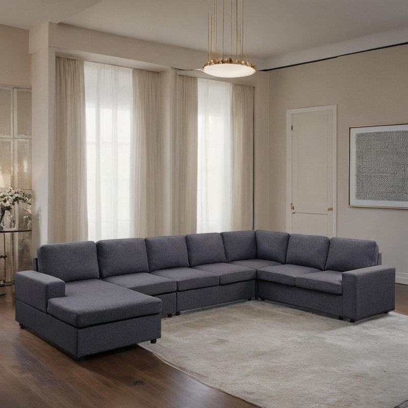 Canapé-lit modulaire réversible de 147 po avec méridienne 147 po, Mélange de lin gris foncé