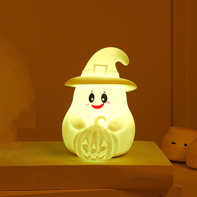 Cute Ghost Pumpkin Night Light For Kids 7 Color Changing LED Silicone Lamp Rechargeable Touch Nightlight For Halloween Decor Bedroom Nursery Gift