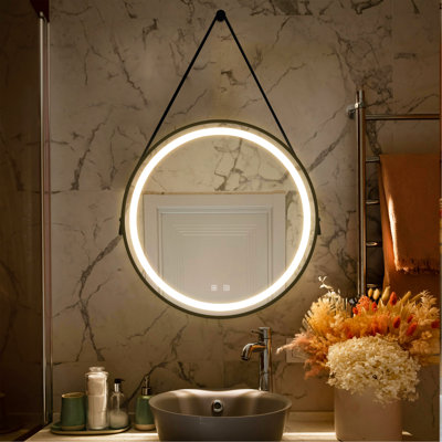 Miroir de salle de bain 32 pouces à DEL avec fond de panier, cadre en alliage d'aluminium noir, luminosité élevée, toucher à intensité variable, contrôle de l'interrupteur mural, anti-buée, réglable CRI 95 3000K-4500K-6000K, étanche IP54