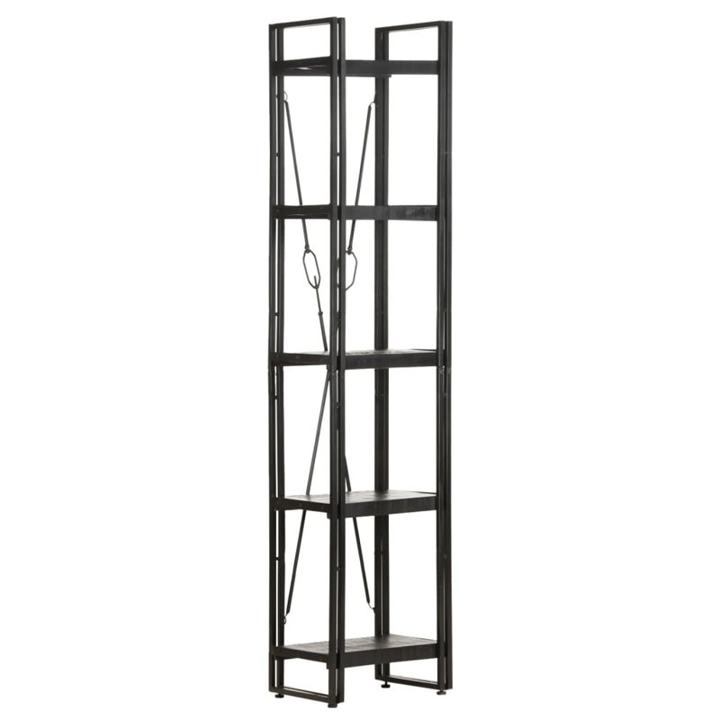Bookcase Solid Mango Wood, (5 Shelves) 70.9" H x 15.7" W x 11.8" D, Dark Black