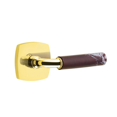 Emtek Select Privacy Leverset w/ Urban Modern Rosette & T-Bar Stem, Rosso Levanto Marble Lever (CF)