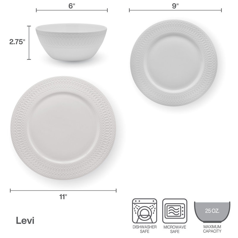 Service de vaisselle en porcelaine tendre 12 pièces Mikasa Levi, service pour 4