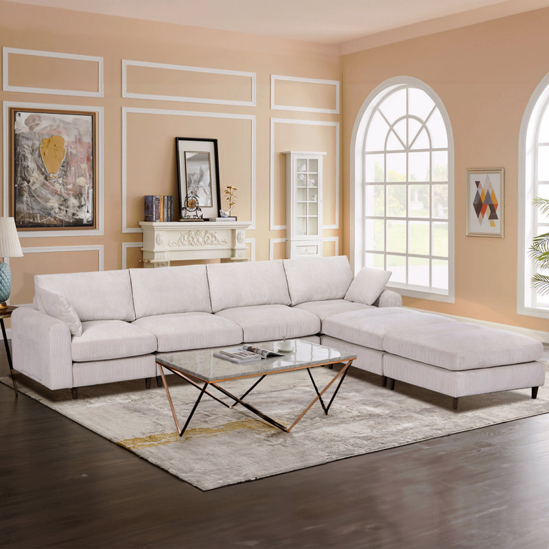 Canapé modulaire rembourré en tissu de style moderne en velours côtelé, canapé convertible en forme de U avec coussin, canapé modulaire surdimensionné avec repose-pieds