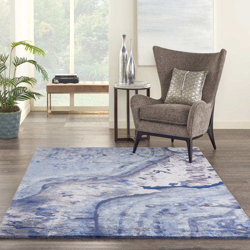 Tapis bleu abstrait touffeté, Rectangle 7 pi 9 po x 9 pi 9 po