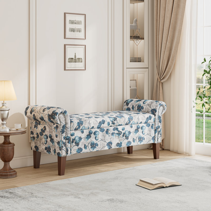 Olwyn Polyester Upholstered Storage Bench, Blue Floral